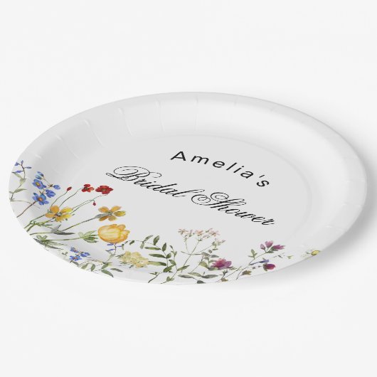 Brautparty für Minimalistische Wildblume Pappteller (Schrägansicht)