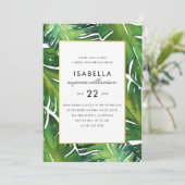 Brautparty für moderne grüne tropische Blätter Einladung (Stehend Vorderseite)