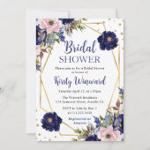 Brautparty für Navy und Creme-Blume Einladung (Vorderseite)