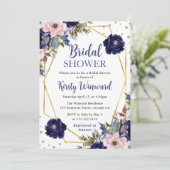 Brautparty für Navy und Creme-Blume Einladung (Stehend Vorderseite)