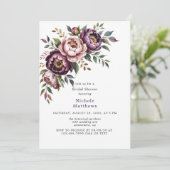 Brautparty für Peony-Wreath-Pflaume Einladung (Stehend Vorderseite)