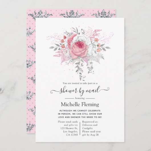 Brautparty für Rosa und Silber Einladung (Vorne/Hinten)