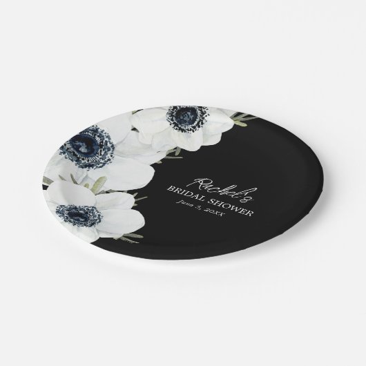 Brautparty für Schwarz-Weiß-Blume Pappteller (Schrägansicht)