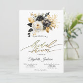 Brautparty für Schwarz-weiße Blume Einladung (Stehend Vorderseite)