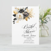 Brautparty für Schwarz-weiße Blume Einladung (Stehend Vorderseite)