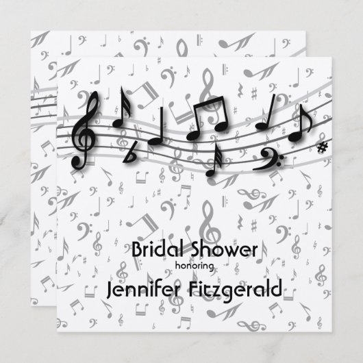 Brautparty für silbergraue und schwarze Musiknoten Einladung (Vorne/Hinten)