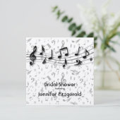 Brautparty für silbergraue und schwarze Musiknoten Einladung (Stehend Vorderseite)