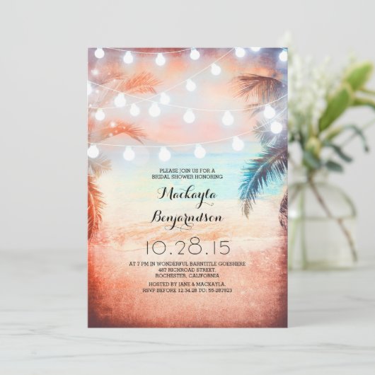 Brautparty für Sonnenuntergang und Strandlicht Einladung (Stehend Vorderseite)
