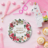 Brautparty für tiefrote und rosa Wasserfarben-Rose Pappteller (Party)