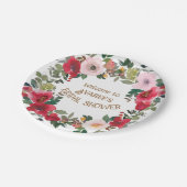 Brautparty für tiefrote und rosa Wasserfarben-Rose Pappteller (Schrägansicht)