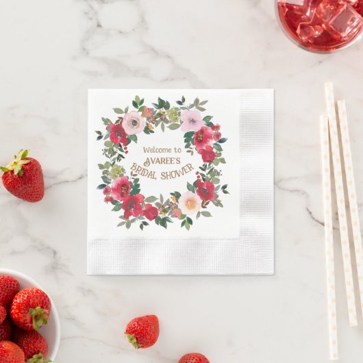 Brautparty für tiefrote und rosa Wasserfarben-Rose Serviette (Beispiel)