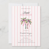 Brautparty für tropische Palmen, rosa Streifen Einladung (Vorderseite)