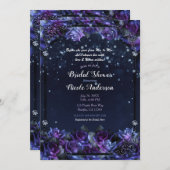 Brautparty für verzauberte Lila Fantasy-Rose Einladung (Vorne/Hinten)