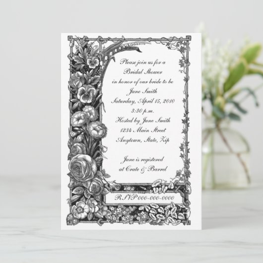 Brautparty für viktorianische Blume Einladung (Stehend Vorderseite)