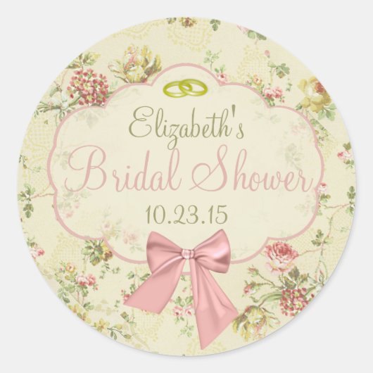 Brautparty für Vintage Blumenpfirsichläufe Runder Aufkleber (Vorderseite)