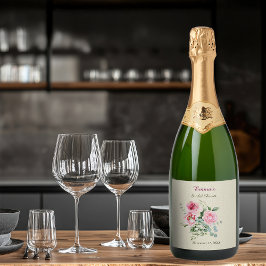 Brautparty für Vintage Rose anpassen Schaumweinetikett