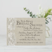 Brautparty für Vintage Spitzen und Burlap-Design Einladung (Stehend Vorderseite)