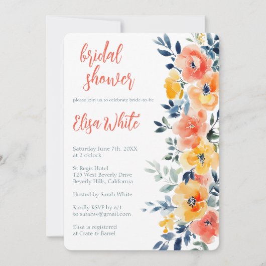 Brautparty für Wasserfarben CUSTOM Einladung (Vorderseite)