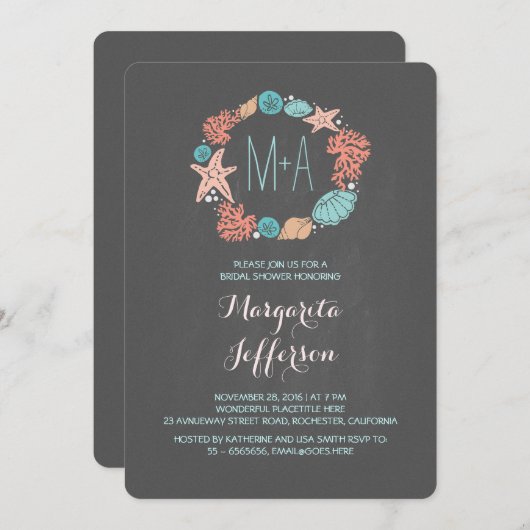 Brautparty für Wasserkränze im Chalkboard Einladung (Vorne/Hinten)