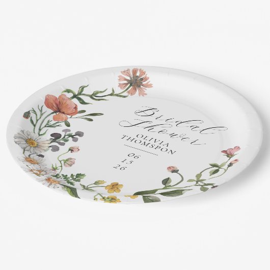 Brautparty für Watercolor-Wildblume Pappteller (Schrägansicht)