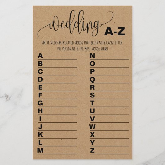 Brautparty Game A to Z Card Flyer (Vorne)