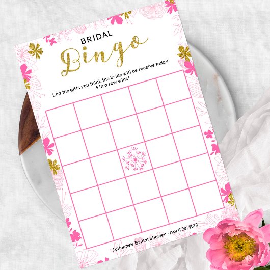 Brautparty Game Bingo | Feine rosa Blüte Einladung