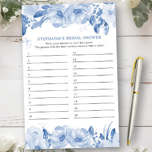 Brautparty Game Blue Floral Anssheet