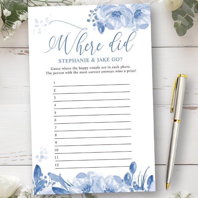 Brautparty Game Blue Floral Wo sind sie hingegange (Bridal Shower Game from my Dusty Blue Watercolor Floral Bridal Shower)
