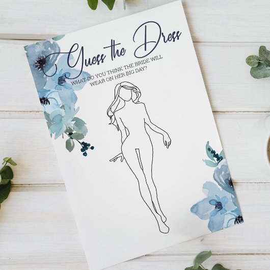 Brautparty Game Blue Rose Raten Sie die Dress Card Flyer