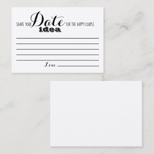 Brautparty Game Date Ideenkarte Platzkarte (Vorne/Hinten)