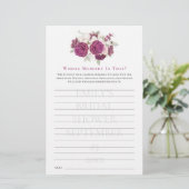 Brautparty Game, dessen Speicher Burgund Florals (Stehend Vorderseite)