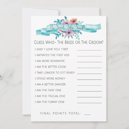 Brautparty Game Einladung (Rückseite)