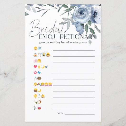 Brautparty Game Emoji Pictionary Dusty Blue (Vorderseite)