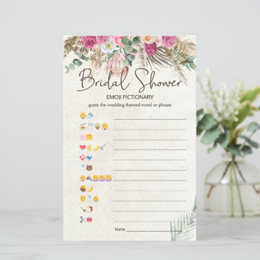 Brautparty Game Emoji Pictionary Pastel Boho (Stehend Vorderseite)