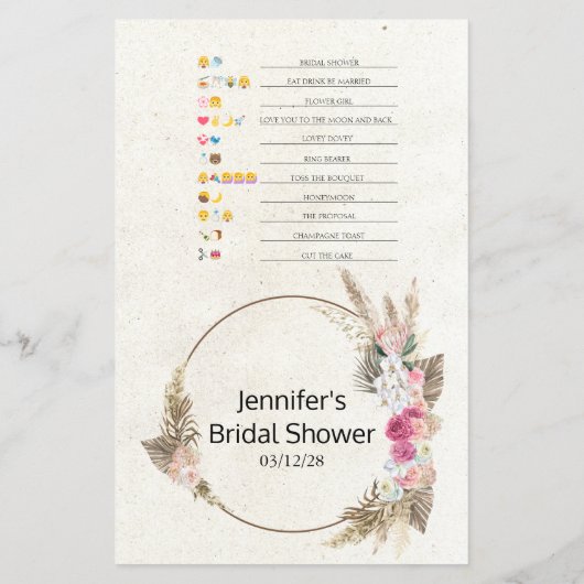 Brautparty Game Emoji Pictionary Pastel Boho (Rückseite)