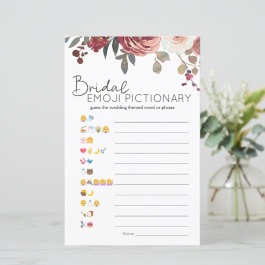 Brautparty Game Emoji Pictionary Red Blush Rose (Stehend Vorderseite)