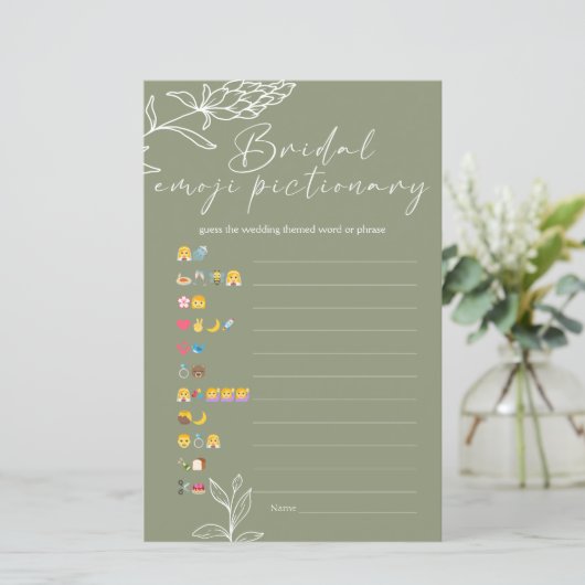 Brautparty Game Emoji Pictionary Sage Green (Stehend Vorderseite)