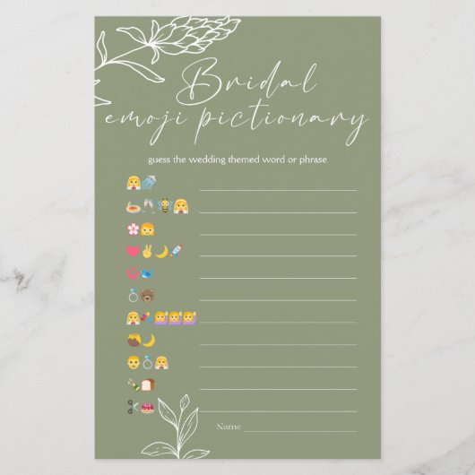 Brautparty Game Emoji Pictionary Sage Green (Vorderseite)