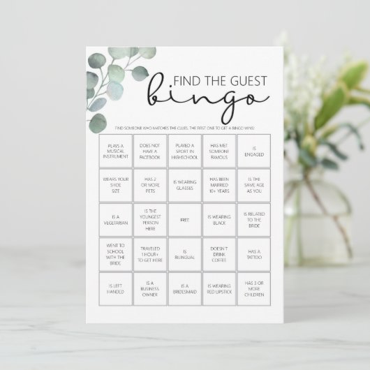 Brautparty Game-Find the Guest Bingo Programm (Stehend Vorderseite)