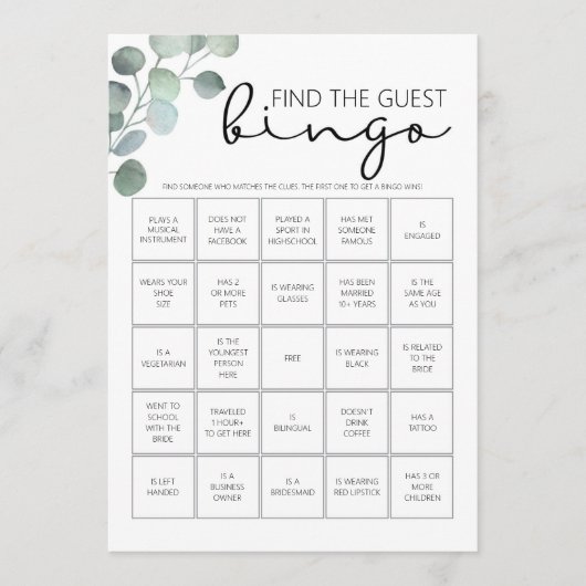 Brautparty Game-Find the Guest Bingo Programm (Vorderseite)