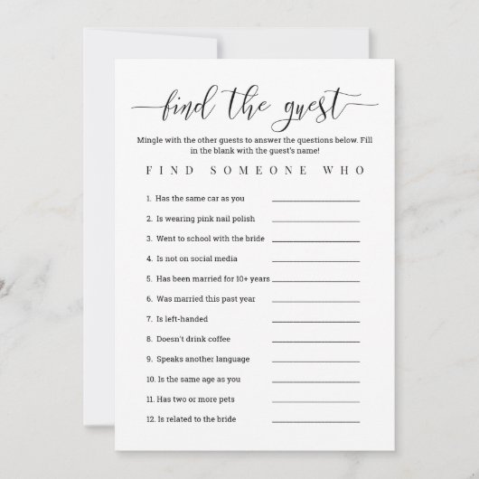 Brautparty Game Finde den Gast Einladung (Vorderseite)