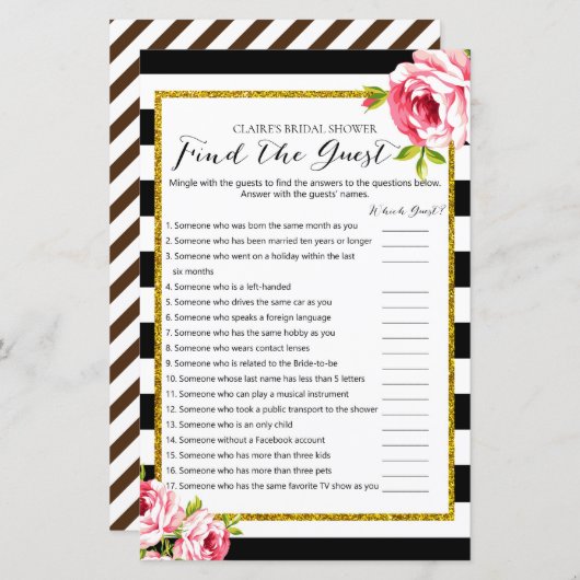 Brautparty Game - Finden Sie den Gast (Vorne/Hinten)