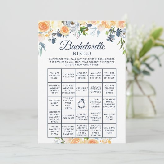 Brautparty Game Floral Bachelorette Bingokarte Einladung (Stehend Vorderseite)