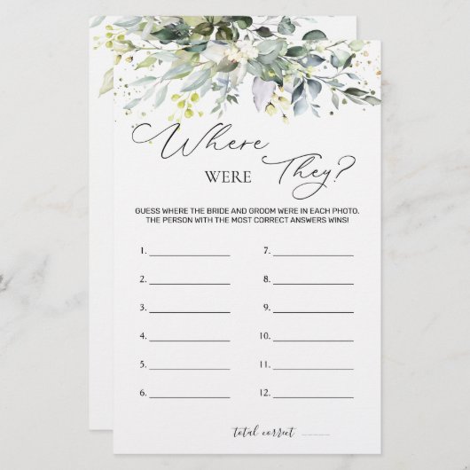 Brautparty Game Greenerity wo sie waren Briefpapier (Vorne/Hinten)