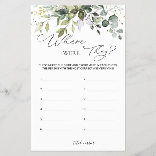 Brautparty Game Greenerity wo sie waren Flyer (Vorne)