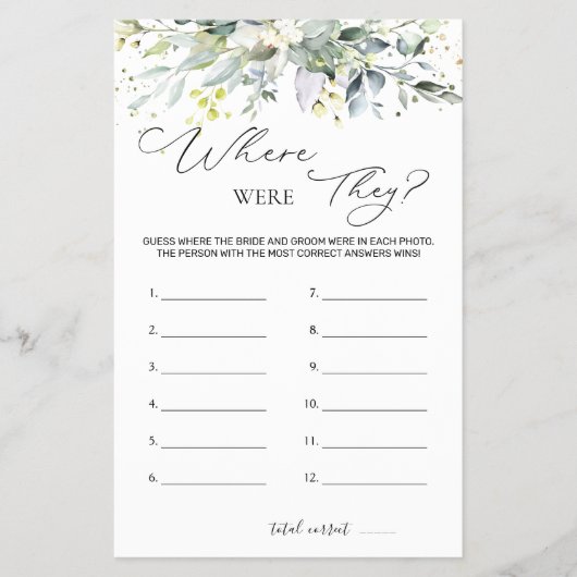 Brautparty Game Greenerity wo sie waren Flyer (Vorne)