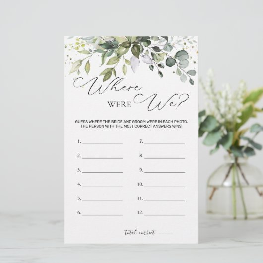 Brautparty Game Greenery, wo wir waren Briefpapier (Stehend Vorderseite)