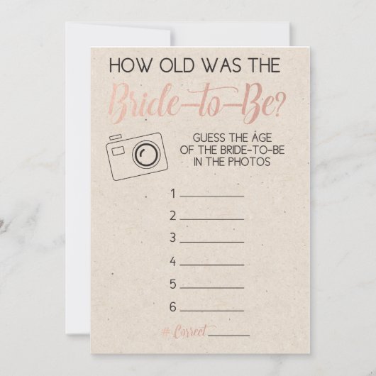 Brautparty Game - Guess Bride's Age from Foto (Vorderseite)
