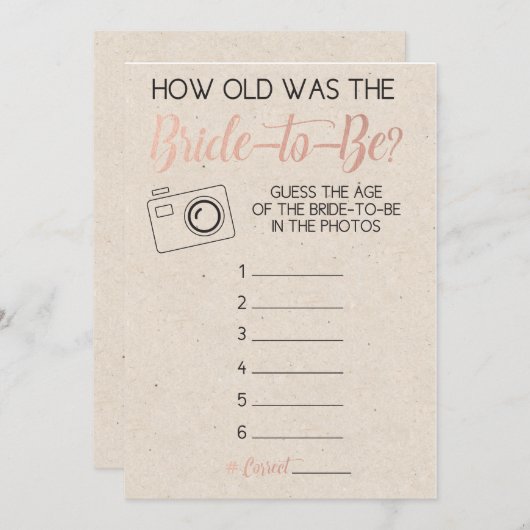 Brautparty Game - Guess Bride's Age from Foto (Vorne/Hinten)