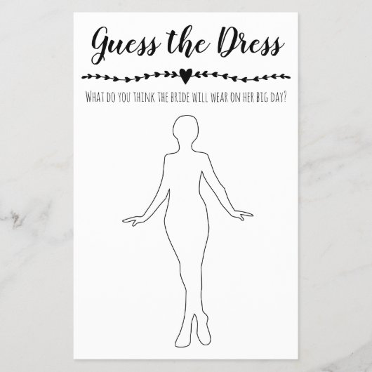 Brautparty Game Guess the Dress card Flyer (Vorne)